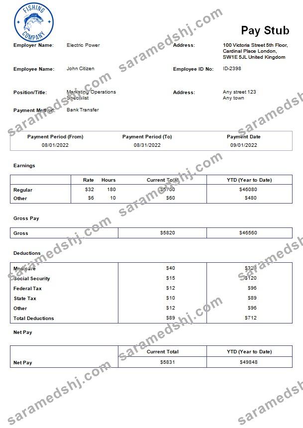 fishing company payroll template in Word and PDF formats